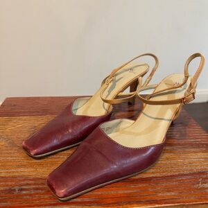 Anne Klein Red and Tan Heels with Square Toe